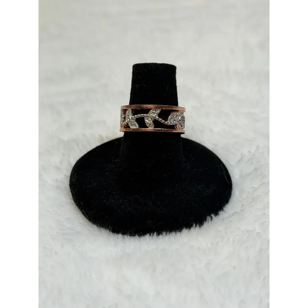 Rose Gold-Tone Leaf Ring with Silver Accents